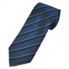 Midnight Blue, Navy & Silver white Stripe Men's Silk Tie