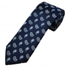 Midnight Blue, Sky Blue & Silver Paisley Pattern Men's Silk Tie