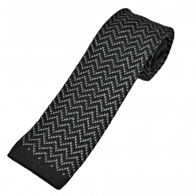 Midnight Blue with Grey Zig Zag Pattern Men's Knitted Tie