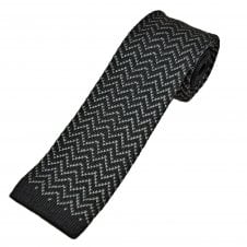 Midnight Blue with Grey Zig Zag Pattern Men's Knitted Tie