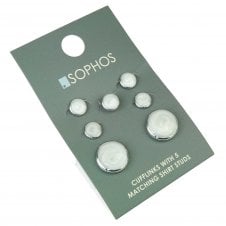 Mother of Pearl Effect Insert Cufflinks & 5-Piece Dress Studs Set