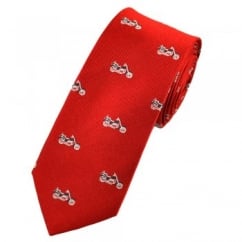 Motorbikes Red Fine Rib Luxury Silk Narrow Tie