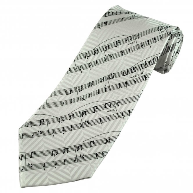 Music Manuscript Black Notes on White Silk Men's Novelty Tie