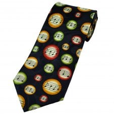 Music Notes in Circles Navy Blue Men's Novelty Tie