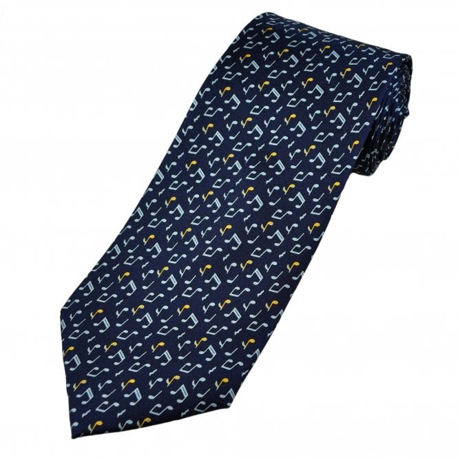 Music Notes Navy Blue Silk Men's Novelty Tie