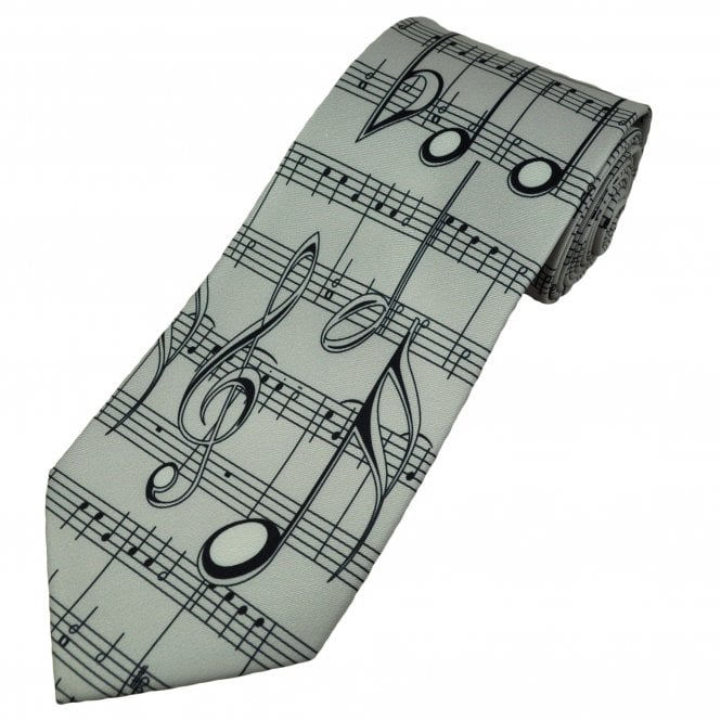 Music Notes Silver Grey Men's Novelty Tie