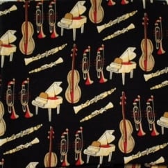 Musical Instruments Black Silk Novelty Pocket Square Handkerchief