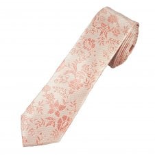 Natural & Dusky Pink Flower Patterned Boys Skinny Tie