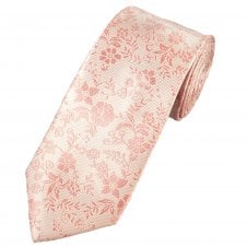 Natural & Dusky Pink Flower Patterned Men's Extra Long Tie