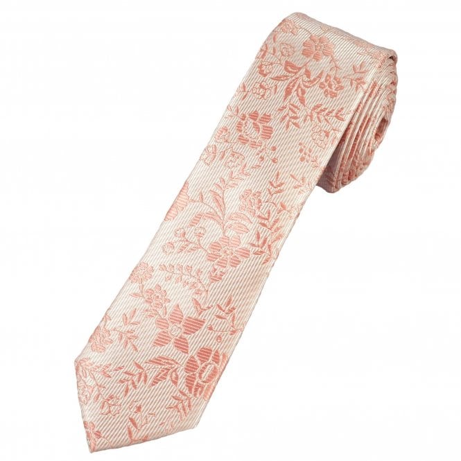 Natural & Dusky Pink Flower Patterned Men's Skinny Tie
