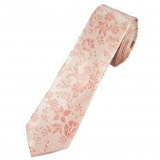 Natural & Dusky Pink Flower Patterned Men's Skinny Tie
