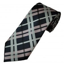 Navy, Black, Pink & Silver Checked Men's Tie