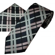 Navy, Black, Pink & Silver Checked Tie & Pocket Square Handkerchief Set