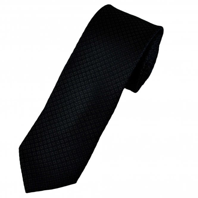 Navy, Black & Silver Checked Patterned Luxury Silk Men's Narrow Tie