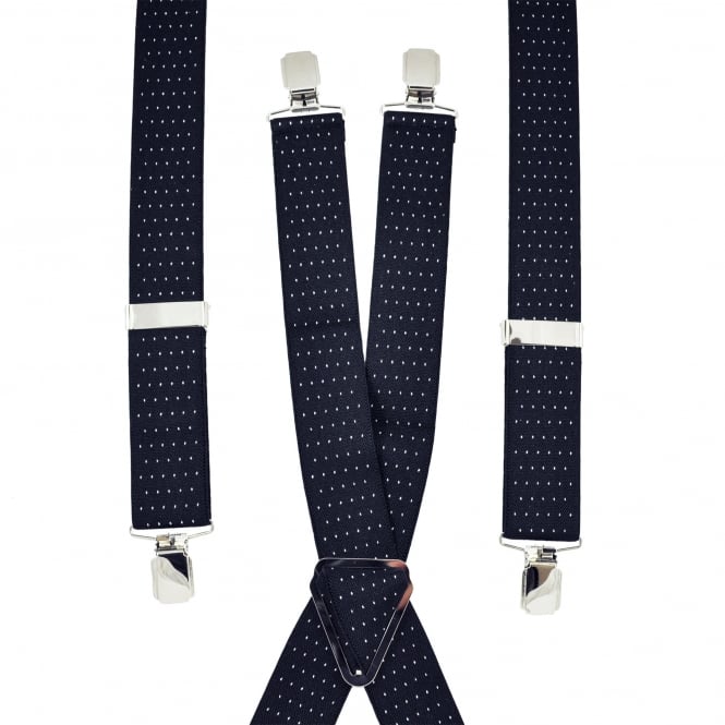 Navy Blue and White Polka Dot Men's Trouser Braces