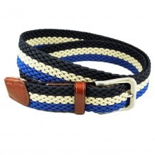 Navy Blue, Beige & Royal Blue Striped Woven Elastic Belt Size 35"-37"