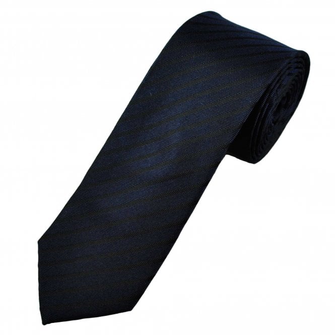 Navy Blue & Black Stripe Men's Silk Narrow Tie