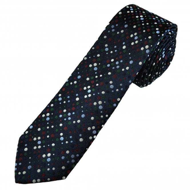 Navy, Blue, Bottle Green, Red & Silver Spots Men's Silk Skinny Tie
