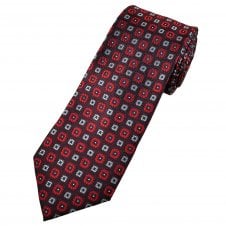 Navy Blue, Burgundy, Red & Grey Motif Pattern Luxury Silk Men's Tie