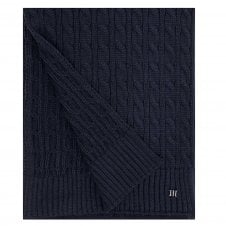 Navy Blue Cable Knit Winter Scarf with Metal Tresanti Logo
