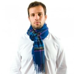 Navy Blue Checked 100% Wool Scarf