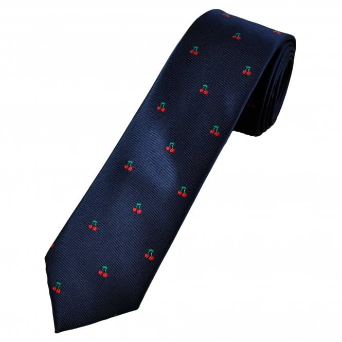 Navy Blue Cherry Men's Skinny Tie