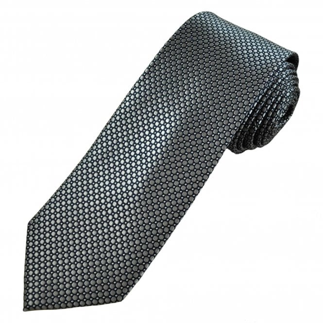 Navy Blue & Chrome Silver Polka Dot Patterned Men's Silk Tie