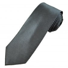 Navy Blue & Chrome Silver Polka Dot Patterned Men's Silk Tie