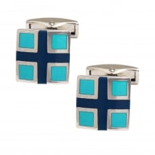 Navy Blue Cross & Turquoise Square Cufflinks