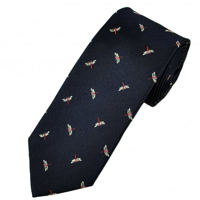 Navy Blue Dragonfly Luxury Silk Novelty Tie
