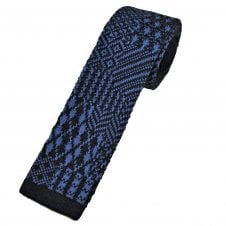 Navy & Blue Fair Isle Pattern Men's Knitted Tie
