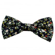 Navy Blue Floral Pattern Cotton Men's Bow Tie