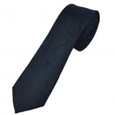 Navy Blue Floral Pattern Men's Skinny Tie