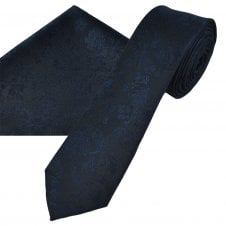 Navy Blue Floral Pattern Men's Skinny Tie & Pocket Square Handkerchief Set