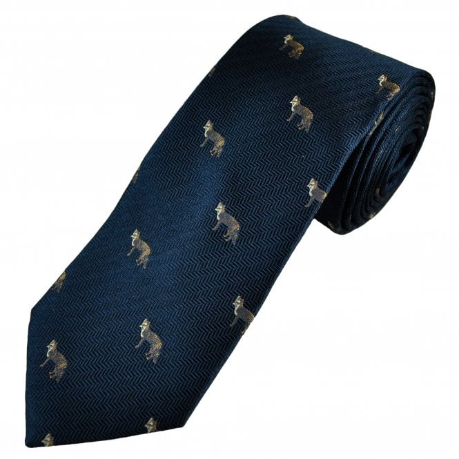 Navy Blue Fox Luxury Silk Men's Tie