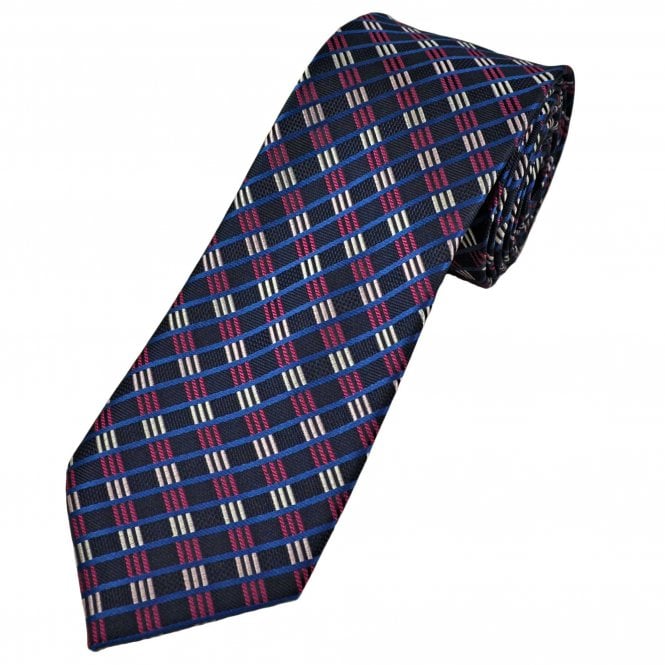 Navy Blue, Fuchsia, Baby Pink & Silver Patterned Stripe Men's Tie