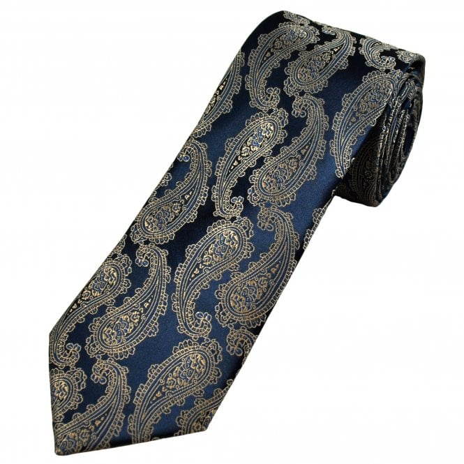 Navy Blue & Gold Paisley Pattern Men's Tie