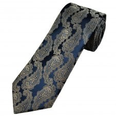 Navy Blue & Gold Paisley Pattern Men's Tie