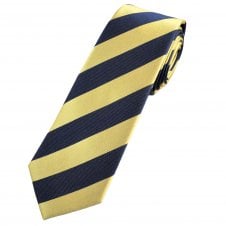 Navy Blue & Gold Striped 7cm Width Men's Silk Narrow Tie