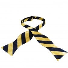 Navy Blue & Gold Striped Silk Men's Self Tie Bow Tie