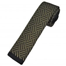 Navy Blue & Golden Beige Patterned Men's Knitted Tie