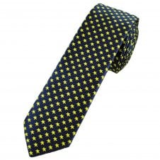 Navy Blue & Golden Yellow Stars Patterned Men's Skinny Tie