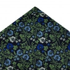 Navy Blue, Green, Light Blue, Royal Blue & White Flower Pattern Pocket Square Handkerchief