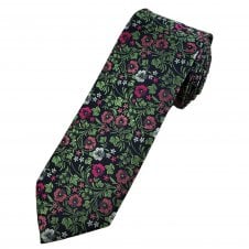 Navy Blue, Green, Pink & White Flower Pattern Men's Tie
