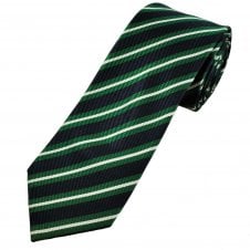 Navy Blue, Green & Silver Striped Men's Silk Tie