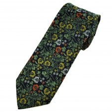 Navy Blue, Green, Yellow, Orange & White Flower Pattern Men's Tie