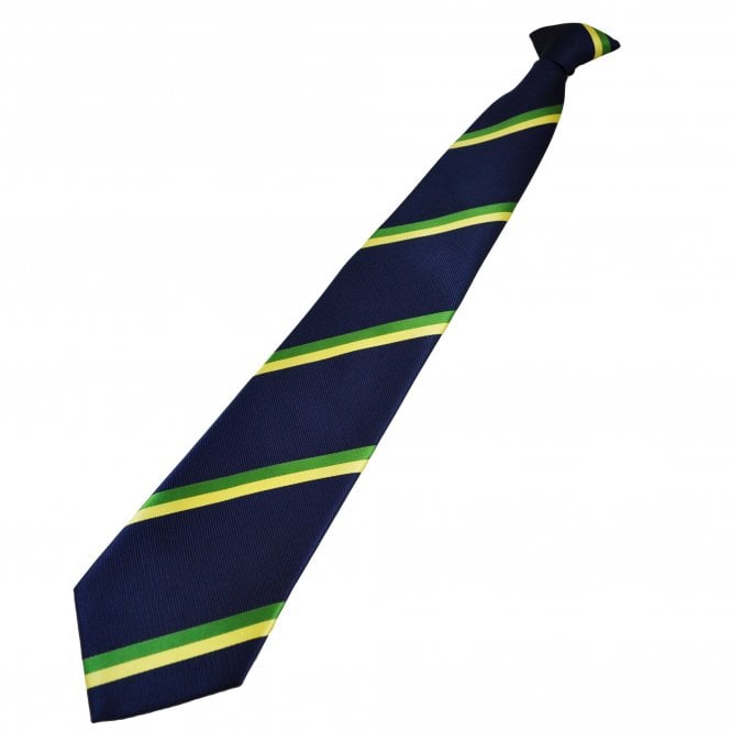 Navy Blue, Green & Yellow Striped Men's Clip On Tie