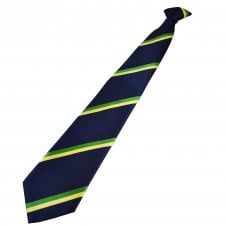 Navy Blue, Green & Yellow Striped Men's Clip On Tie