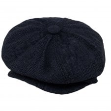 Navy Blue Herringbone Eight Panel Baker Boy Cap