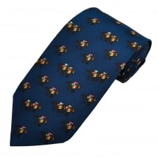 Navy Blue Horse Racing Novelty Silk Tie